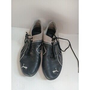 Puma Men’s Soccer Cleats Black White Leather Football Shoes Lace Up